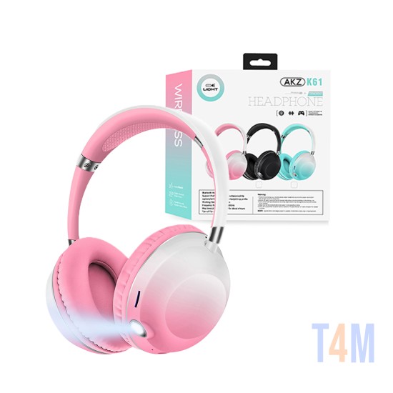 Wireless Hifi Stereo Headphones AKZ-K61 with LED for Android iOS Pink